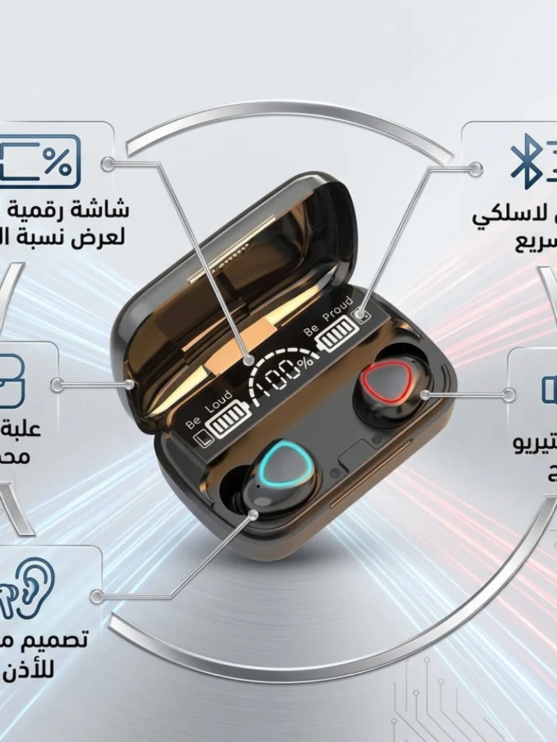 سماعات اذن M10 بلوتوث 5.0 داخل الاذن مع شاشة LED ذكية اسود