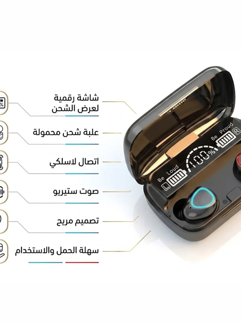 سماعات اذن M10 بلوتوث 5.0 داخل الاذن مع شاشة LED ذكية اسود