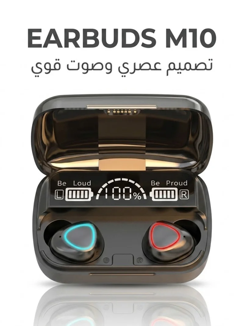 سماعات اذن M10 بلوتوث 5.0 داخل الاذن مع شاشة LED ذكية اسود