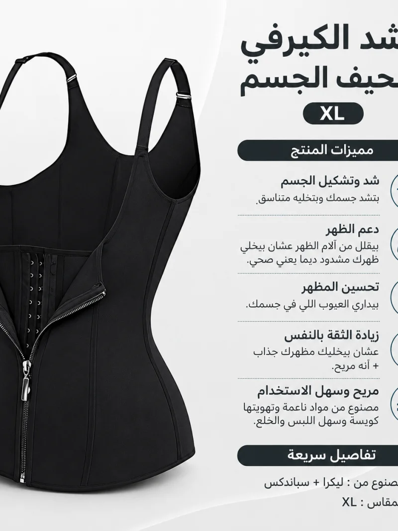 عرض 2 قطعة مشد الكيرفي لتنحيف الجسم اسود وبيج XL