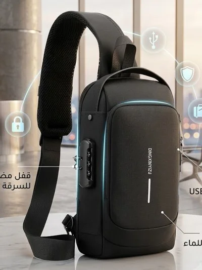 حقيبة كروس متعددة الجيوب، مع منفذ شحن وقفل مانع للسرقة مقاوم للماء بكلمة مرور، للرجال والنساء